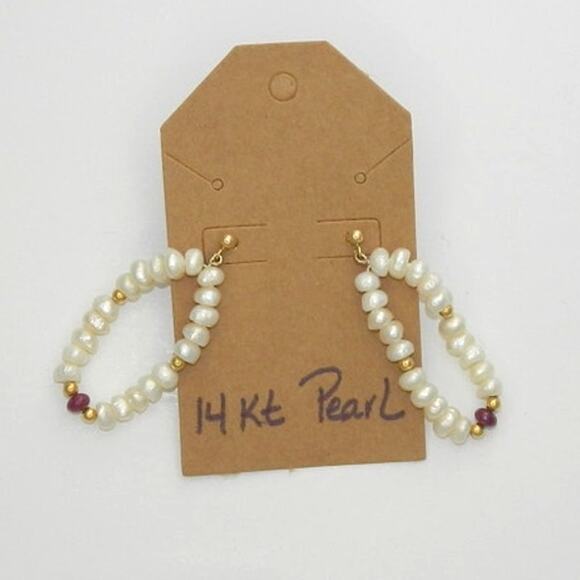 14kt Gold Pearl Dangle Earrings - Picture 2 of 7